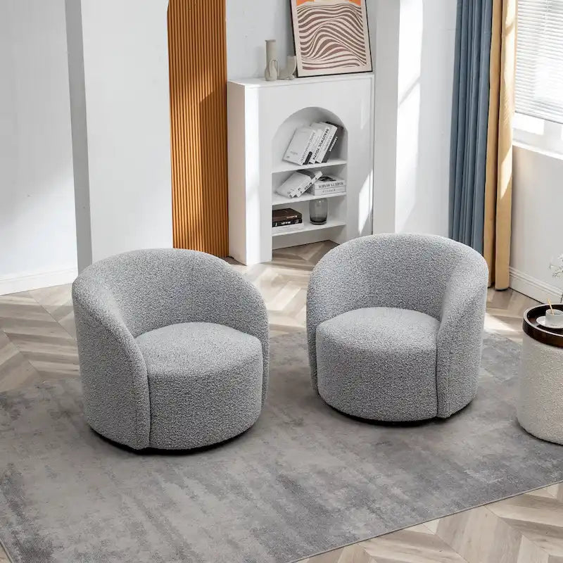 KINWELL 34 Wide Upholstered Swivel Accent Barrel Chair (Set of 2)