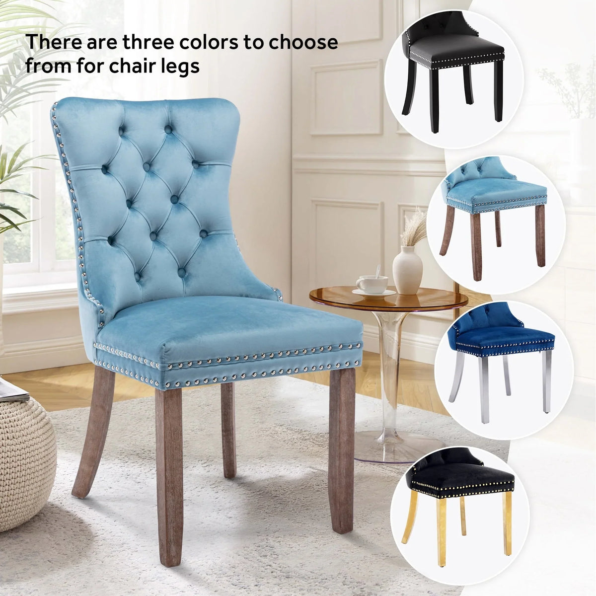 Upholstered Tufted Velvet Dining Chair with Solid Wood Legs Set of 6