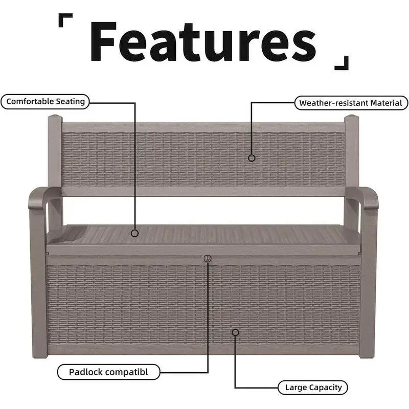 All-Weather Resin Storage Bench with Lockable Hidden Compartment - Rattan-Look Design, 500 lbs Capacity, 70-Gallon Storage