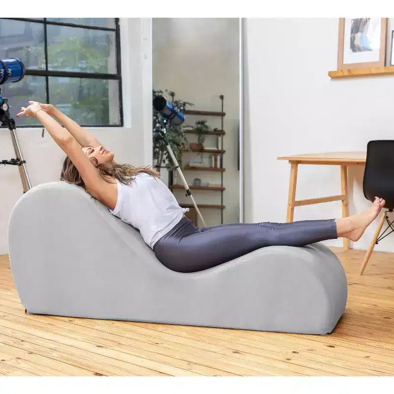 Avana Sleek Chaise Lounge for Yoga - Made in The USA - Great for Stretching, Relaxation, Exercise & More, 60D x 18W x 26H Inch, Light Grey