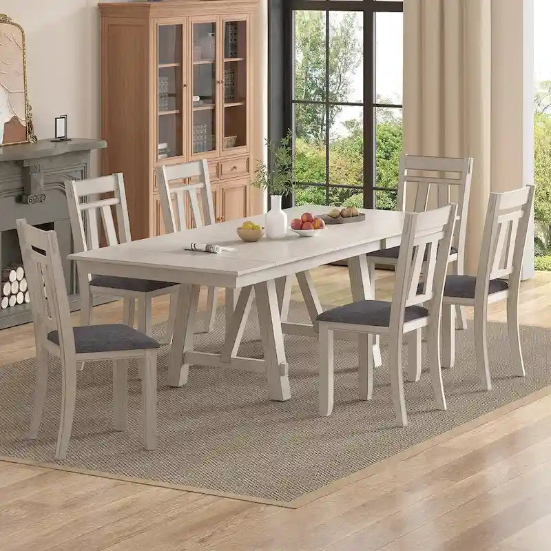 VECELO Solid Wood Dining Chairs with Linen Fabric Seating, Dining Chairs Set of 2/4/6