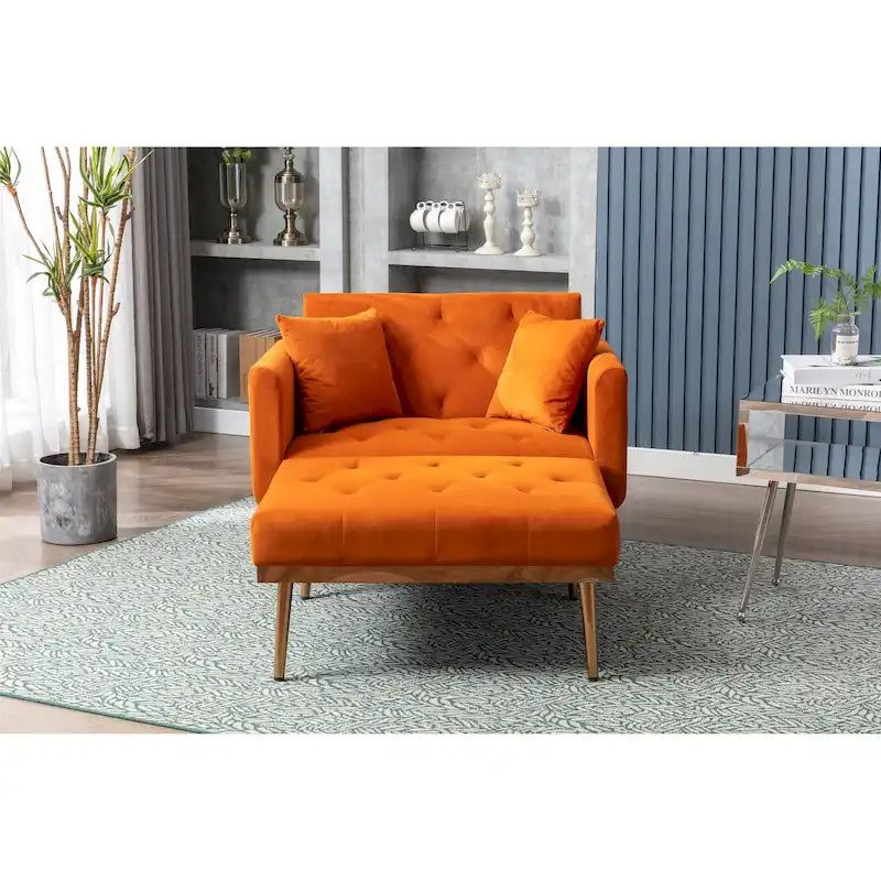 Velvet Upholstered Tufted Living Room Sleeper Sofa Chair With Rose Golden feet