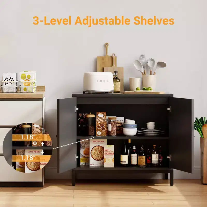 Whizmax Mobile Buffet con Contenitore, Armadietto da Cucina con Ante in Rattan, Mobile Accento, Credenza Consolle per Soggiorno