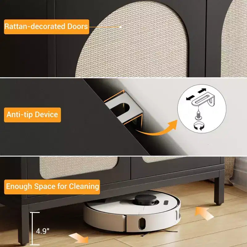 Whizmax Mobile Buffet con Contenitore, Armadietto da Cucina con Ante in Rattan, Mobile Accento, Credenza Consolle per Soggiorno