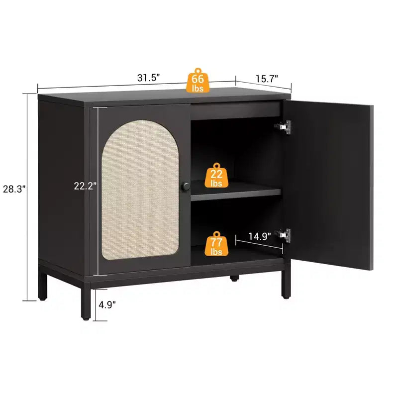 Whizmax Mobile Buffet con Contenitore, Armadietto da Cucina con Ante in Rattan, Mobile Accento, Credenza Consolle per Soggiorno