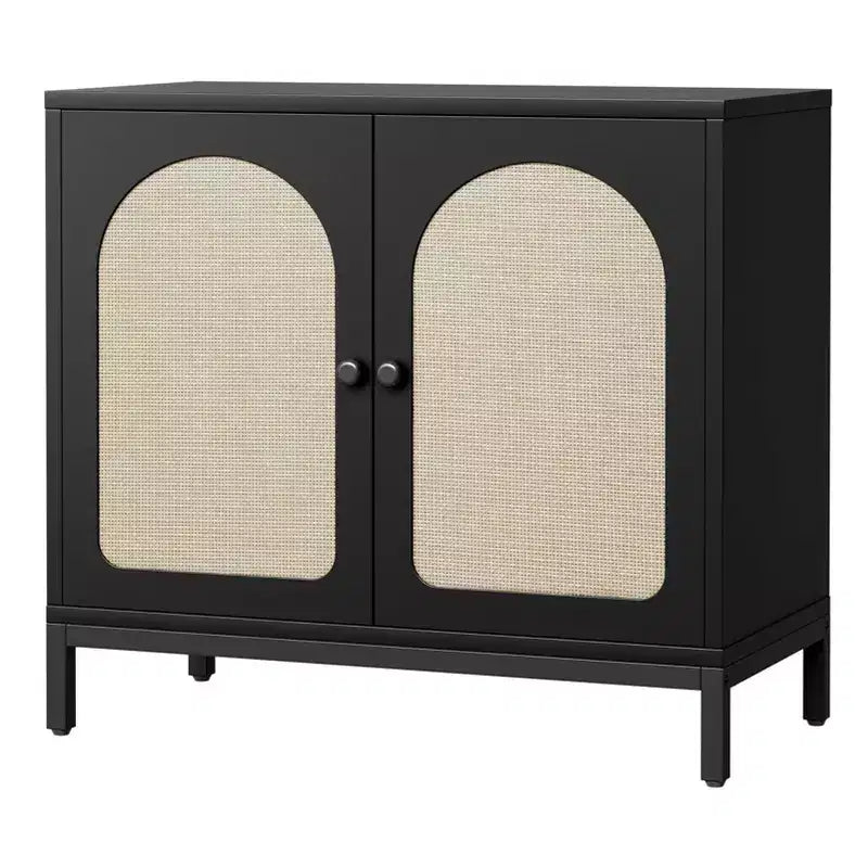 Whizmax Mobile Buffet con Contenitore, Armadietto da Cucina con Ante in Rattan, Mobile Accento, Credenza Consolle per Soggiorno