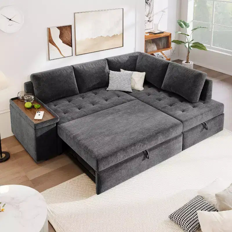 91.5W Sectional Sofa Couch, Pull Out Sofa Bed with Storage Armrest -Christopher Knight Home