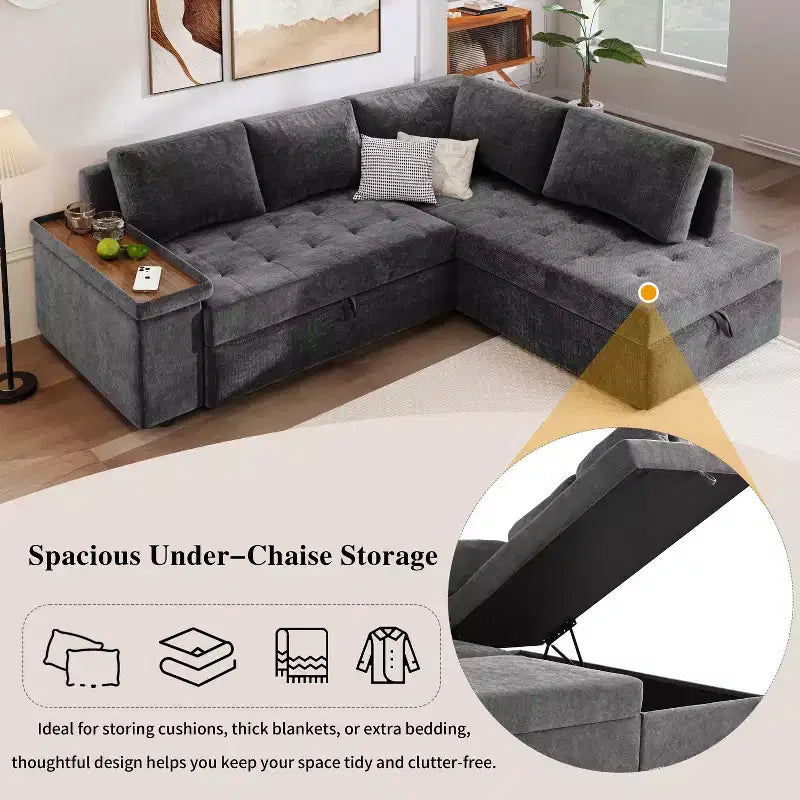 Divano componibile 91,5W, divano letto estraibile con bracciolo contenitore - Christopher Knight Home