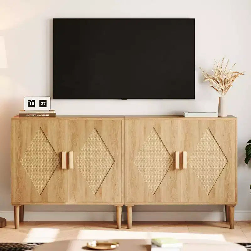Buffet Whizmax avec Rangement, Meuble de Rangement avec 2 Portes en Rotin, Buffet, Armoire d'Appoint pour Salon, Entrée, Naturel