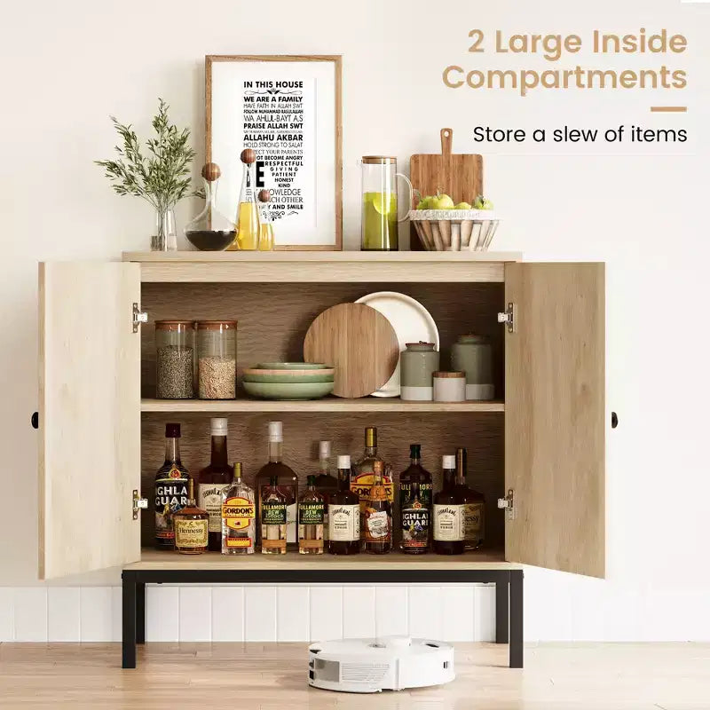 Mobile buffet in rattan Whizmax, mobile contenitore naturale con ripiani regolabili, piccola credenza per sala da pranzo, cucina, soggiorno, corridoio