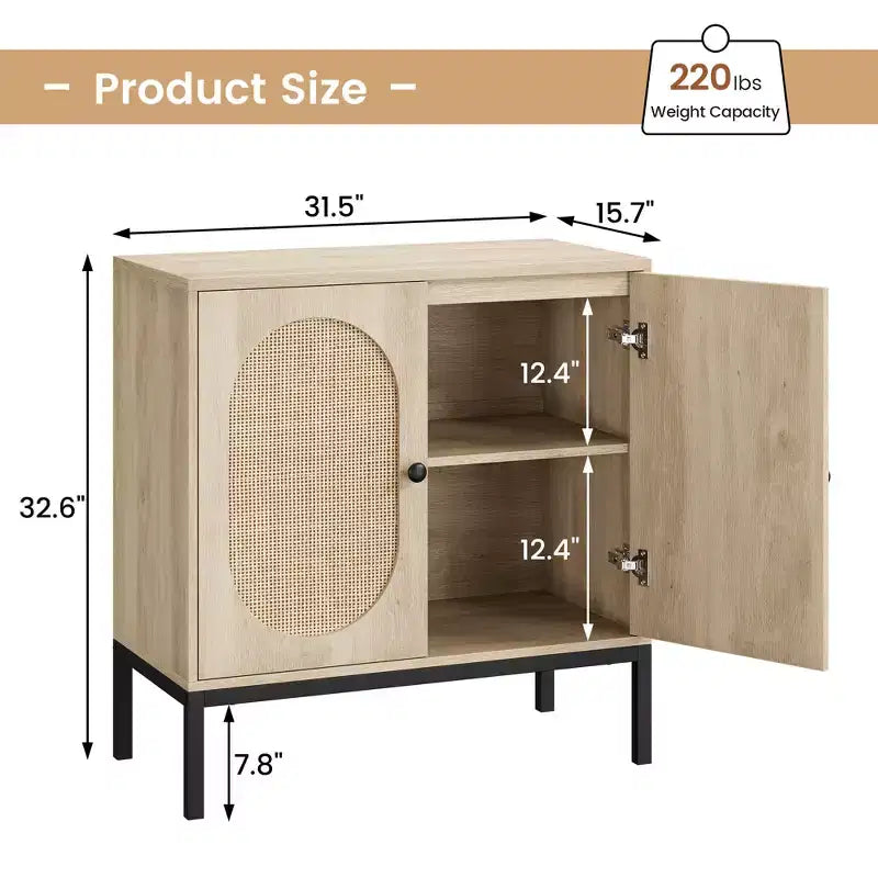Mobile buffet in rattan Whizmax, mobile contenitore naturale con ripiani regolabili, piccola credenza per sala da pranzo, cucina, soggiorno, corridoio