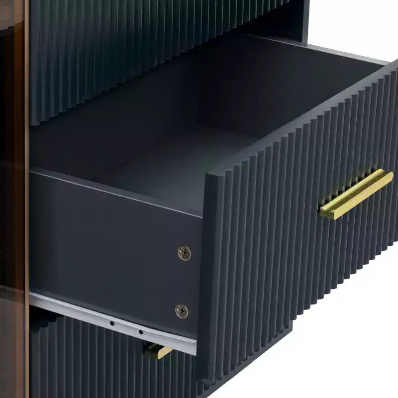Credenza moderna Whisen con piano in marmo adesivo, gambe e maniglie in metallo dorato per sala da pranzo, soggiorno