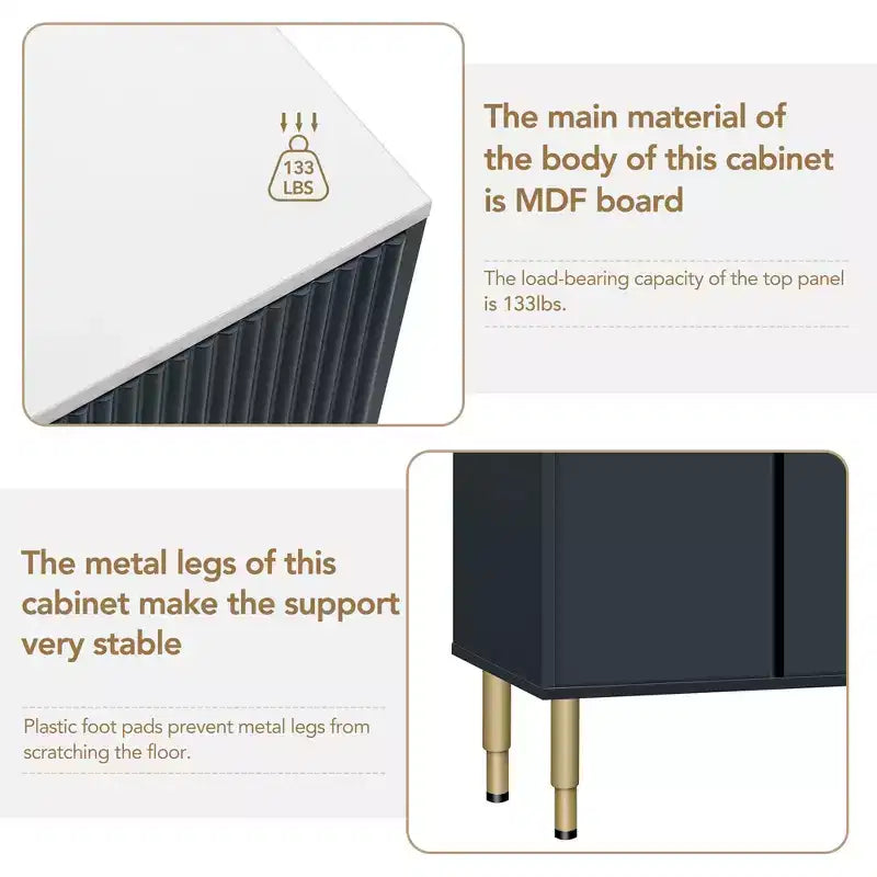 Credenza moderna Whisen con piano in marmo adesivo, gambe e maniglie in metallo dorato per sala da pranzo, soggiorno