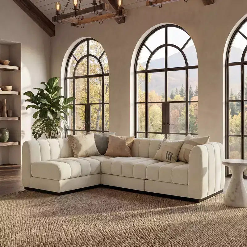 128 Chenille Sectional Couch, 4 Seater L Shape Modular Sofa Set for Living Room Office-Morden Fort