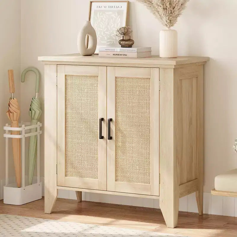 Buffet Cabinet, Rattan Storage Cabinet with Doors and Shelves, Accent Cabinet Sideboard Wood Console Cabinet