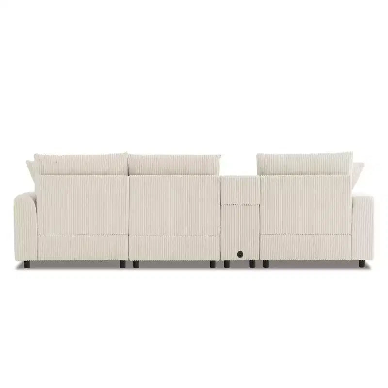 Divano componibile a L in velluto a coste da 114'' con altoparlanti Bluetooth, caricabatterie USB, portabicchieri e pouf - ModernLuxe