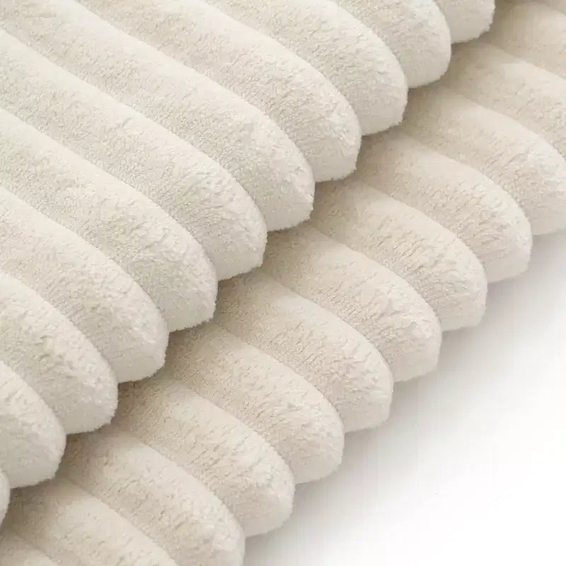Divano componibile a L in velluto a coste da 114'' con altoparlanti Bluetooth, caricabatterie USB, portabicchieri e pouf - ModernLuxe