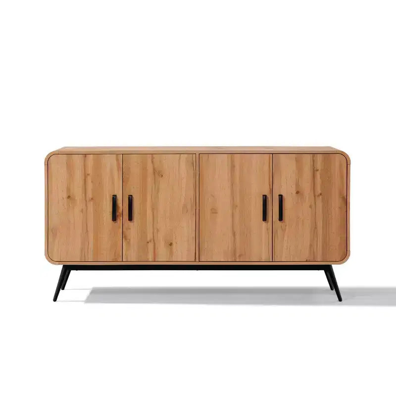 LuxenHome 4-Door with Soft Close 63-Inch Wide Sideboard Server Cabinet with Black Metal Legs