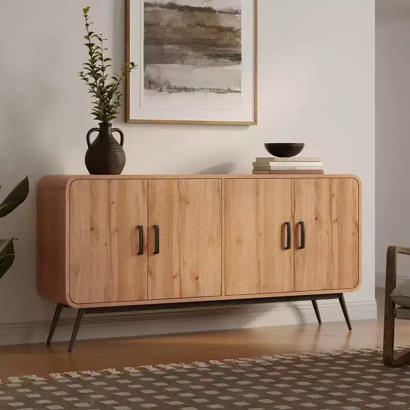 LuxenHome Credenza Mobile Contenitore a 4 Ante con Chiusura Ammortizzata Larga 160 cm con Gambe in Metallo Nero