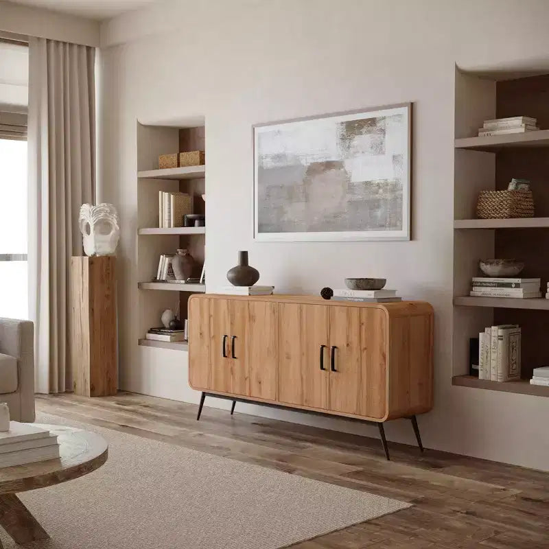 LuxenHome Credenza Mobile Contenitore a 4 Ante con Chiusura Ammortizzata Larga 160 cm con Gambe in Metallo Nero