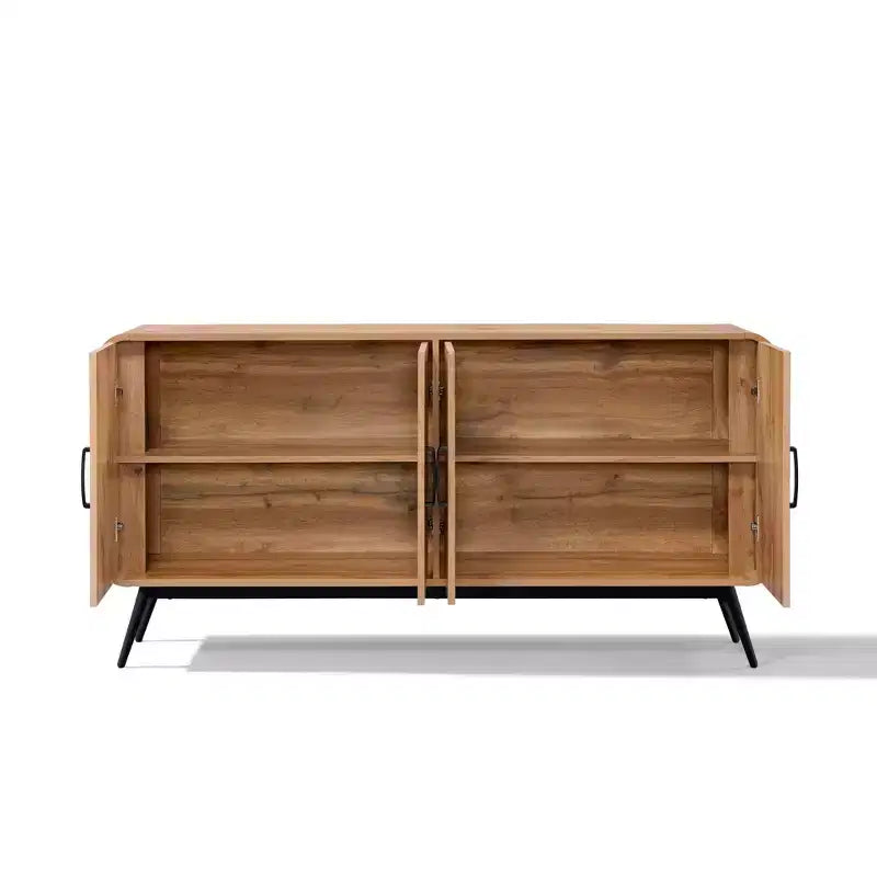 LuxenHome Credenza Mobile Contenitore a 4 Ante con Chiusura Ammortizzata Larga 160 cm con Gambe in Metallo Nero