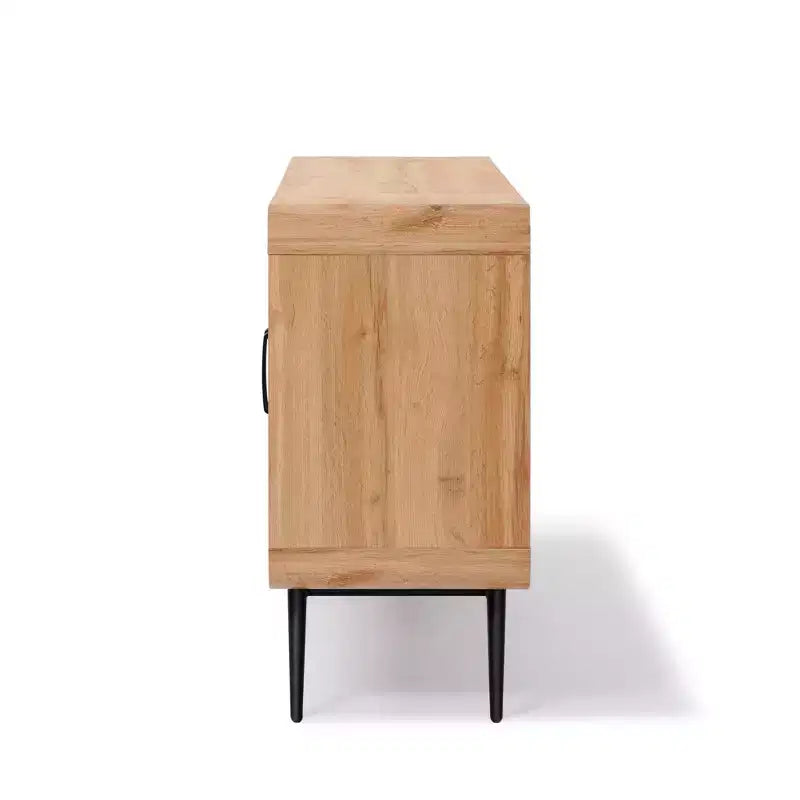 LuxenHome Credenza Mobile Contenitore a 4 Ante con Chiusura Ammortizzata Larga 160 cm con Gambe in Metallo Nero