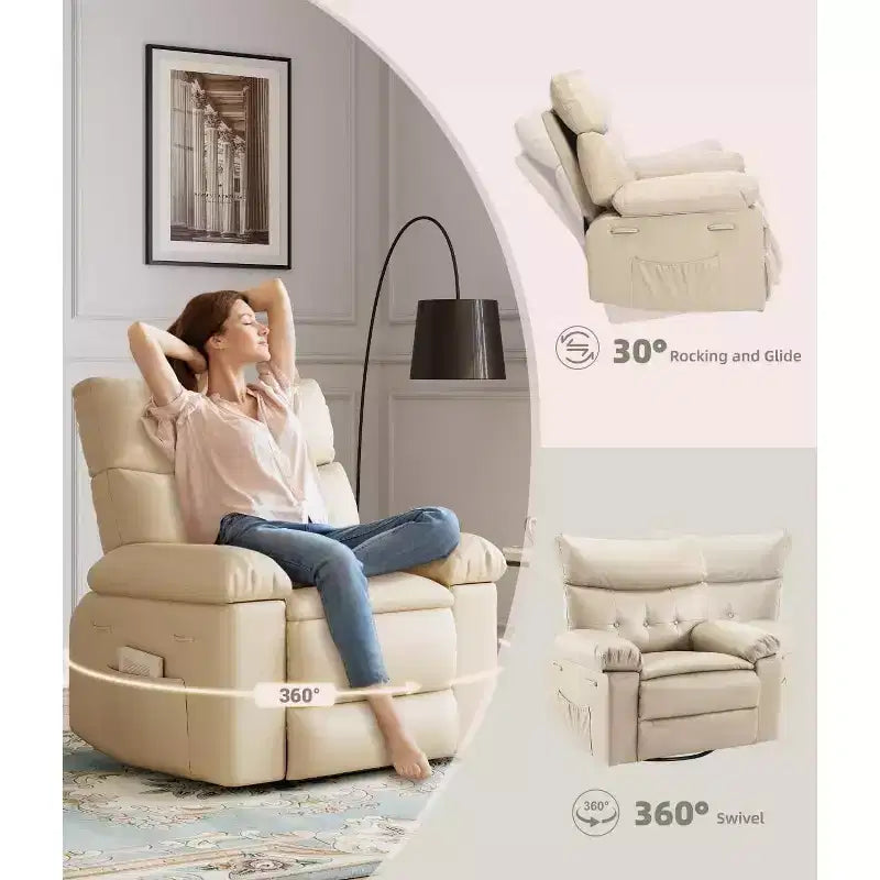 Poltrone reclinabili oversize da 22" con funzione calore e massaggio - Girevoli a 360° - Poltrona a dondolo manuale con telecomando per soggiorni, camere da letto