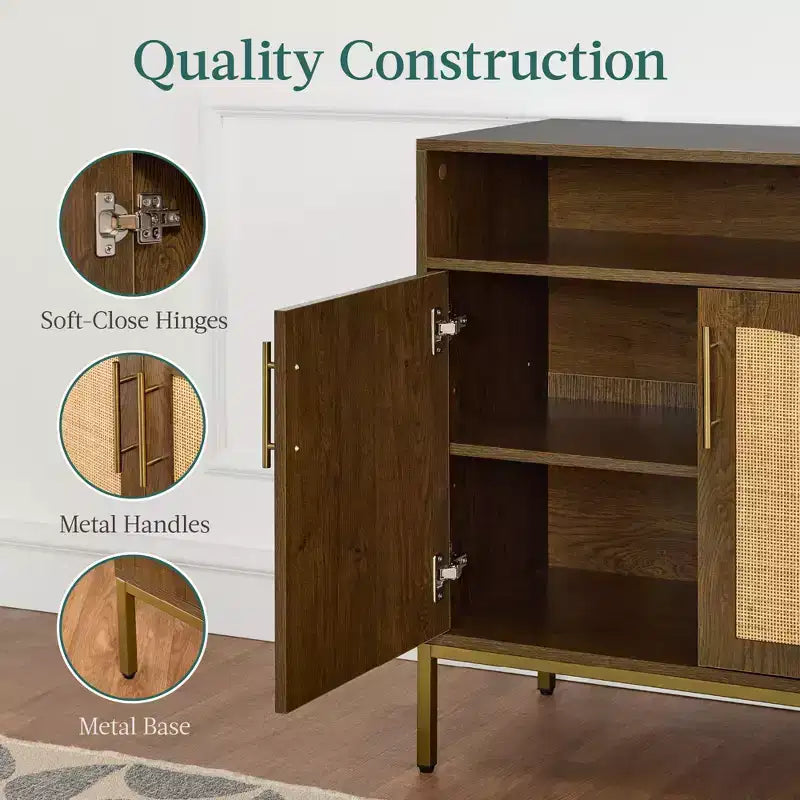 Mobiletto ad arco a 2 ante in rattan Best Choice Products, credenza, buffet, con foro passacavi, ripiano regolabile