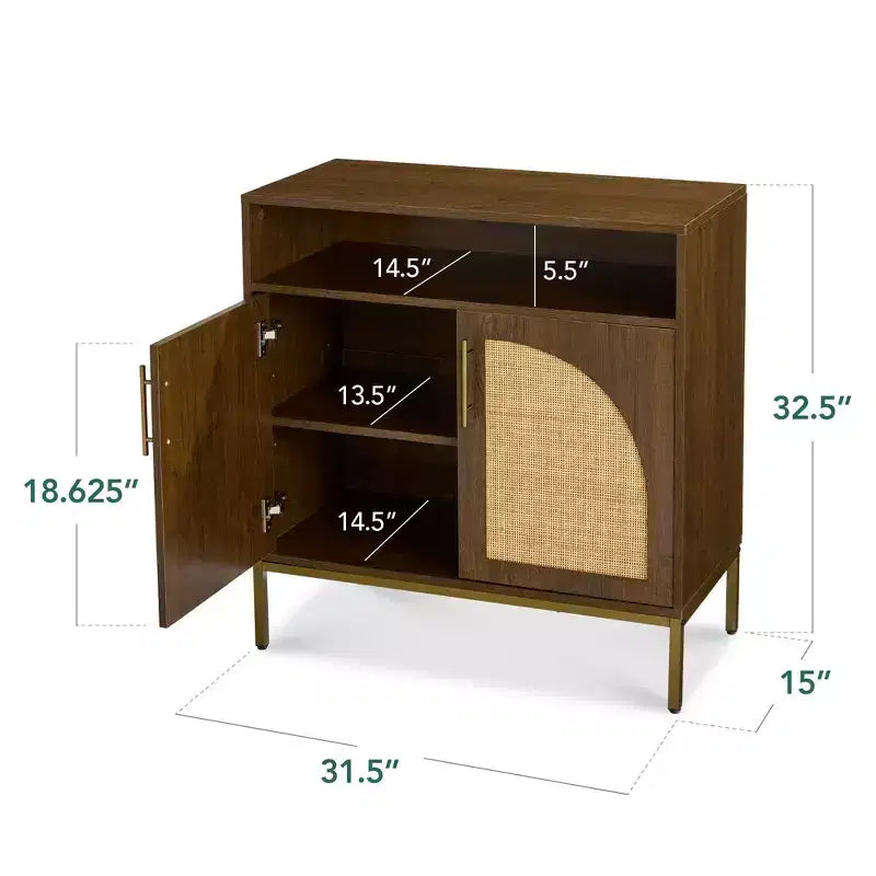 Mobiletto ad arco a 2 ante in rattan Best Choice Products, credenza, buffet, con foro passacavi, ripiano regolabile