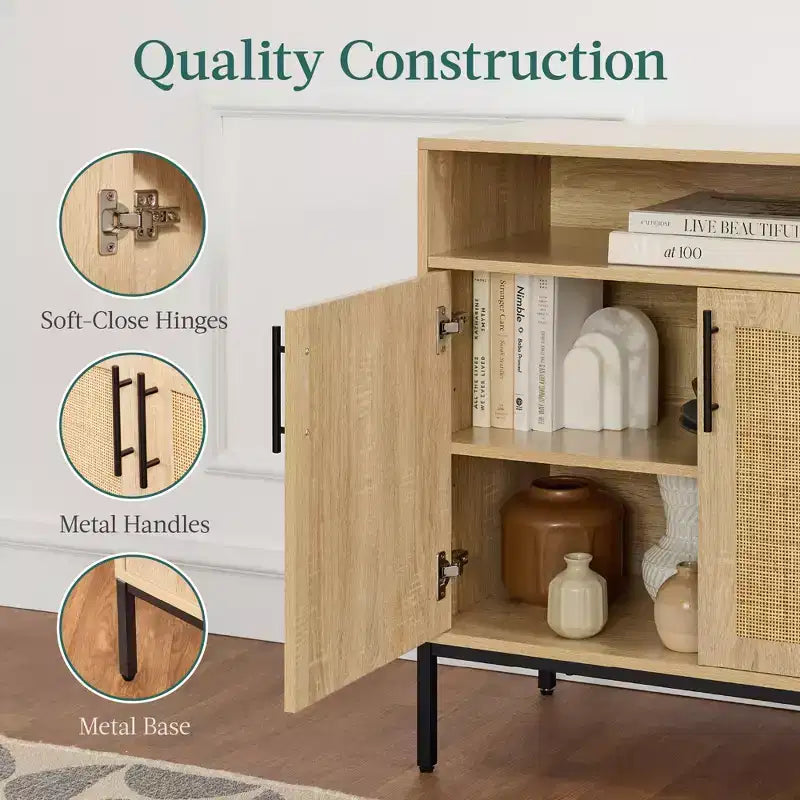 Mobiletto ad arco a 2 ante in rattan Best Choice Products, credenza, buffet, con foro passacavi, ripiano regolabile