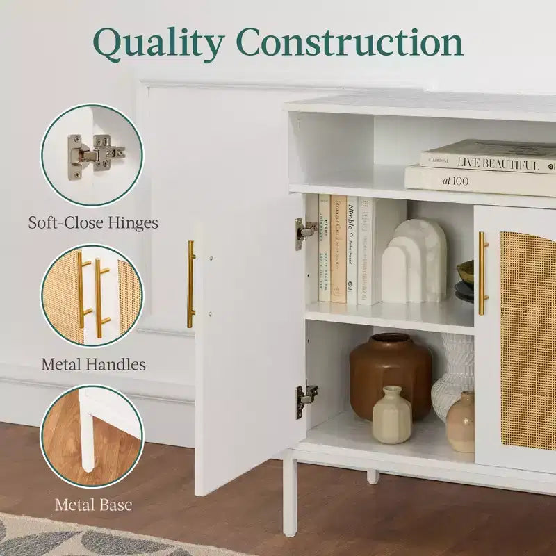 Mobiletto ad arco a 2 ante in rattan Best Choice Products, credenza, buffet, con foro passacavi, ripiano regolabile