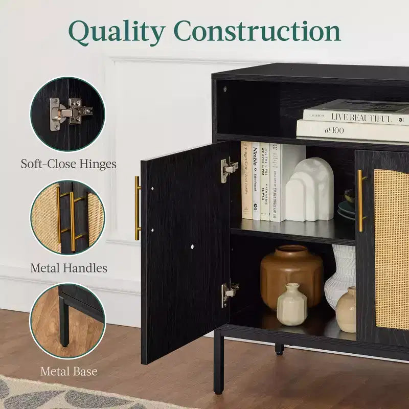 Mobiletto ad arco a 2 ante in rattan Best Choice Products, credenza, buffet, con foro passacavi, ripiano regolabile