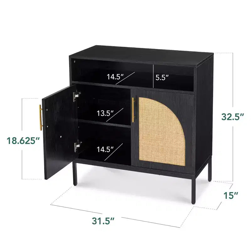 Mobiletto ad arco a 2 ante in rattan Best Choice Products, credenza, buffet, con foro passacavi, ripiano regolabile