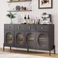 62 Large Sideboard Buffet Cabinet with Storage and 3 Drawers, Buffet Table Coffee Bar Storage Cabinet with 4 Glass Doors