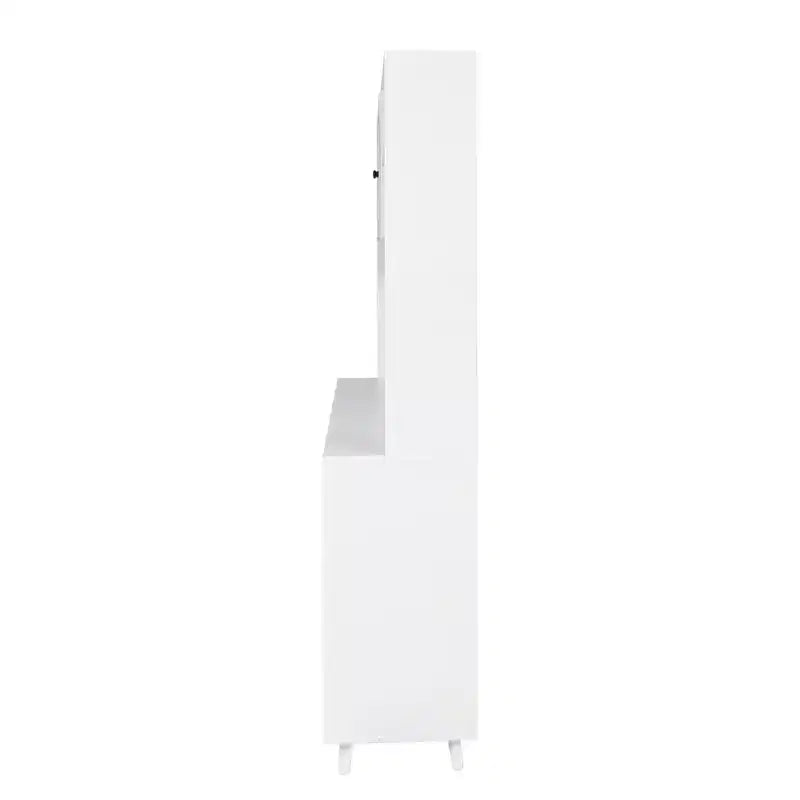 Dispensa da Cucina 63W, Mobile Dispensa da Cucina, Credenza con Ante, Cassetti, Ganci Appendiabiti e Ripiano per Microonde, Bianco-ModernLuxe