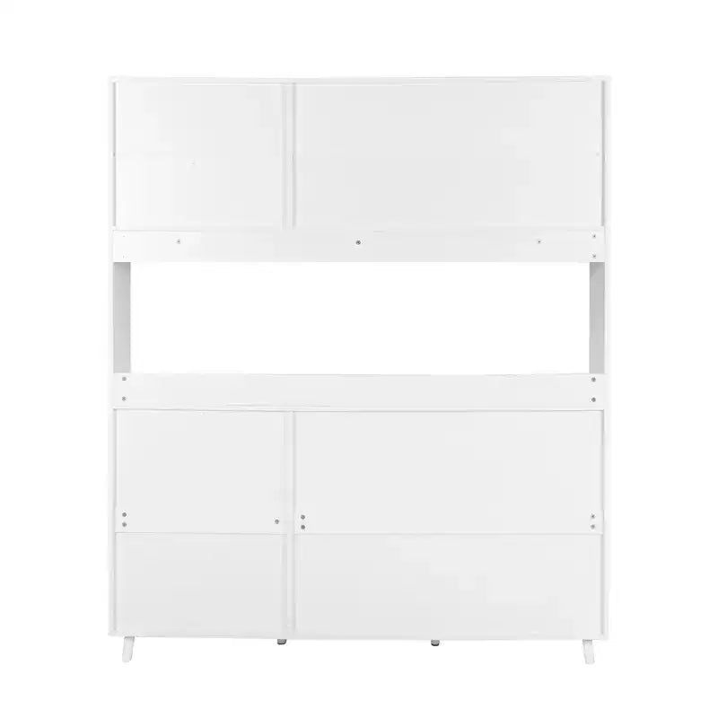 Dispensa da Cucina 63W, Mobile Dispensa da Cucina, Credenza con Ante, Cassetti, Ganci Appendiabiti e Ripiano per Microonde, Bianco-ModernLuxe