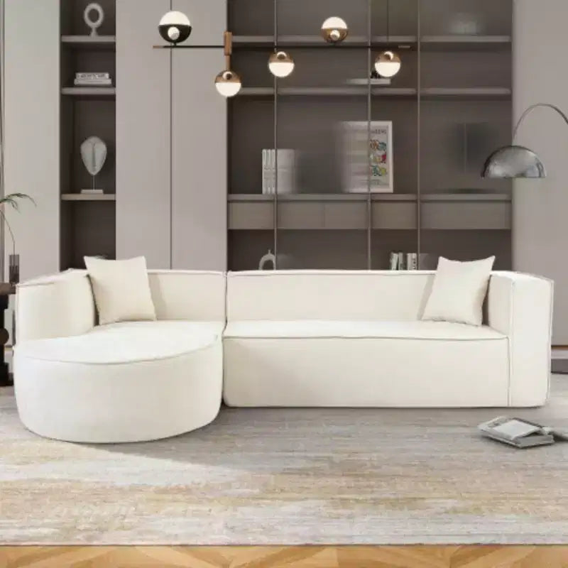 Modern L-shaped sectional sofa with sponge filling, elegant curve, chenille fabric, 2 pillows, for LR/Study.