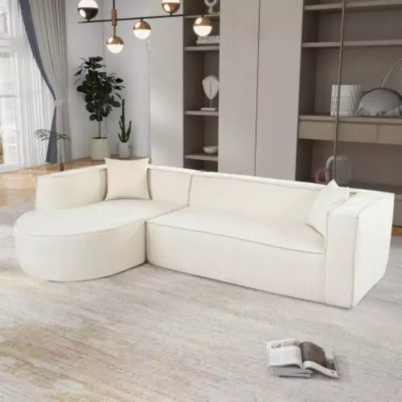 Divano componibile moderno a L con imbottitura in spugna, curva elegante, tessuto ciniglia, 2 cuscini, per soggiorno/studio.