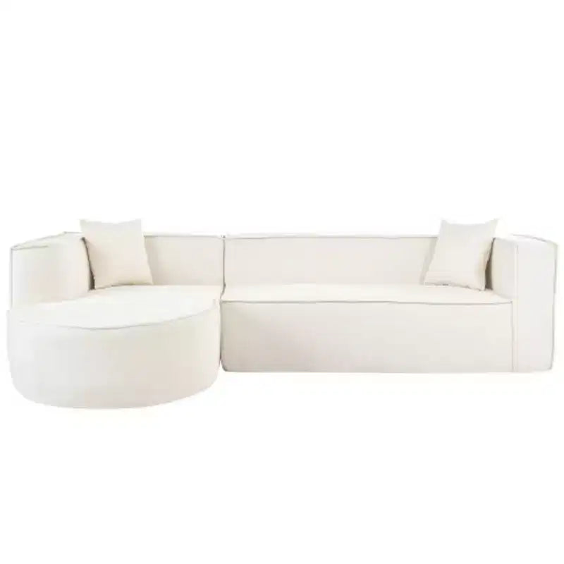 Divano componibile moderno a L con imbottitura in spugna, curva elegante, tessuto ciniglia, 2 cuscini, per soggiorno/studio.
