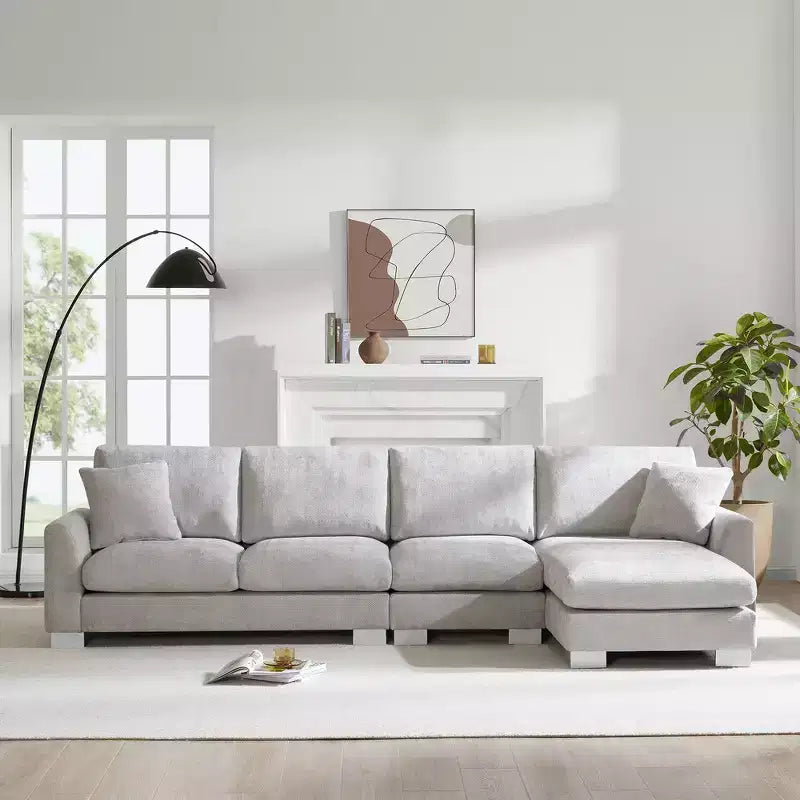 Divano componibile oversize Whisen Modern, set divano di lusso a L con chaise longue e 2 cuscini