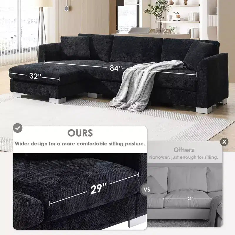 Divano componibile oversize Whisen Modern, set divano di lusso a L con chaise longue e 2 cuscini