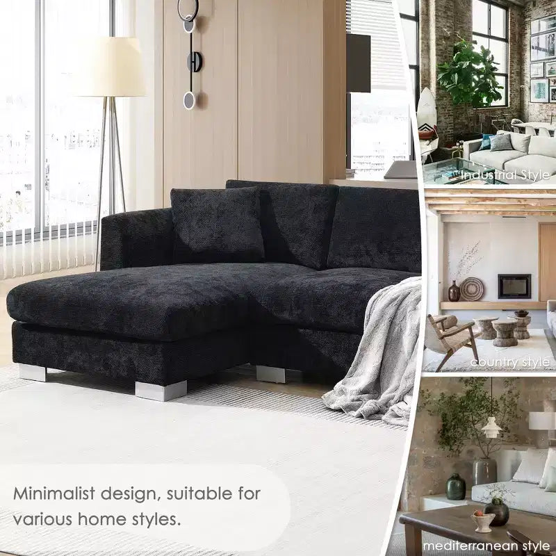 Divano componibile oversize Whisen Modern, set divano di lusso a L con chaise longue e 2 cuscini