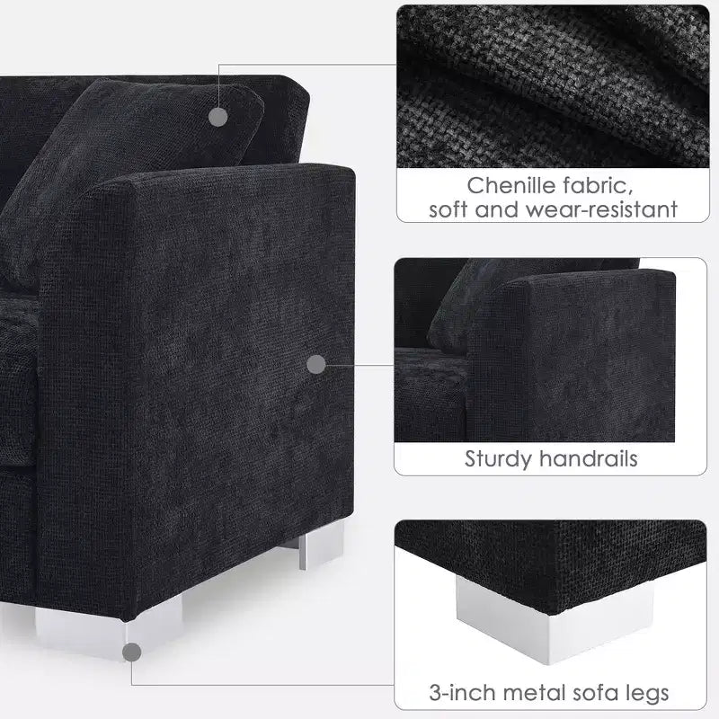 Divano componibile oversize Whisen Modern, set divano di lusso a L con chaise longue e 2 cuscini