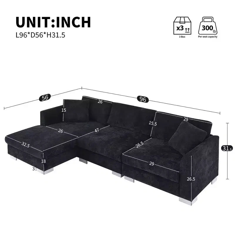 Divano componibile oversize Whisen Modern, set divano di lusso a L con chaise longue e 2 cuscini