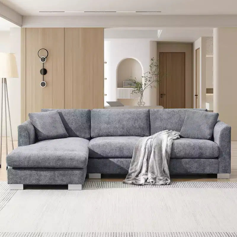 Divano componibile oversize Whisen Modern, set divano di lusso a L con chaise longue e 2 cuscini