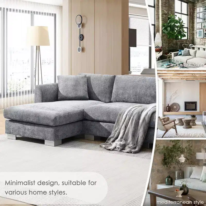 Divano componibile oversize Whisen Modern, set divano di lusso a L con chaise longue e 2 cuscini