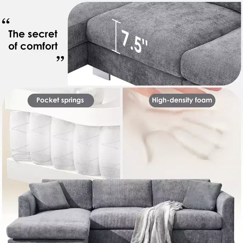 Divano componibile oversize Whisen Modern, set divano di lusso a L con chaise longue e 2 cuscini