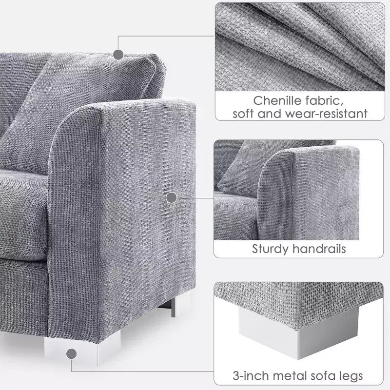 Divano componibile oversize Whisen Modern, set divano di lusso a L con chaise longue e 2 cuscini