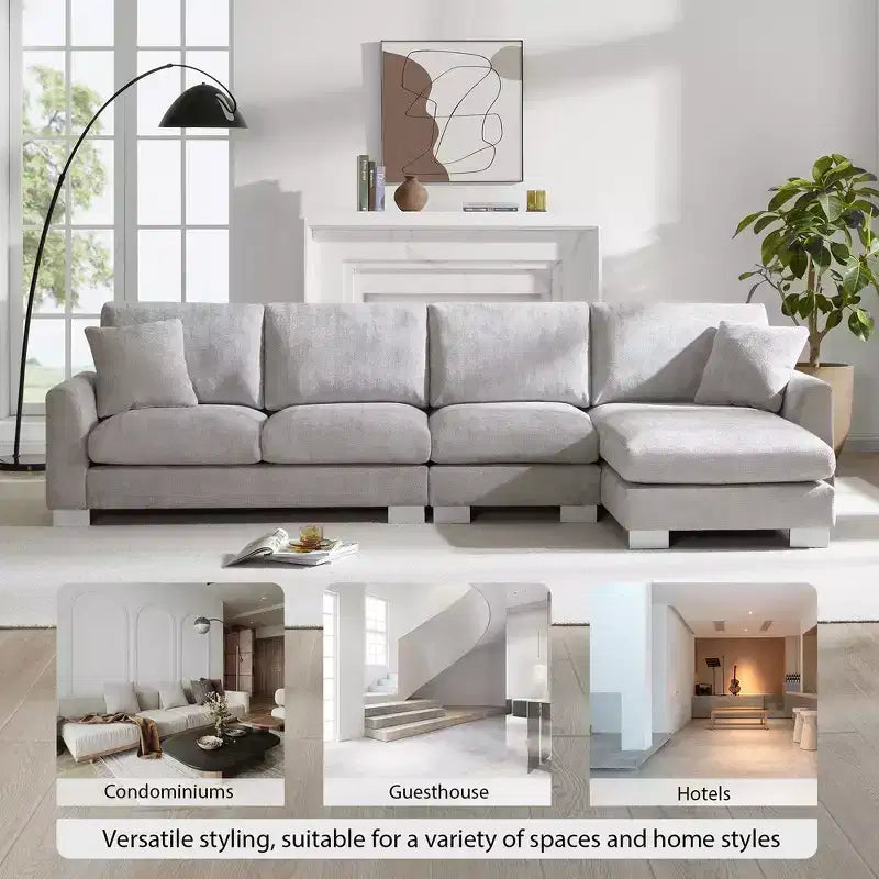 Divano componibile oversize Whisen Modern, set divano di lusso a L con chaise longue e 2 cuscini