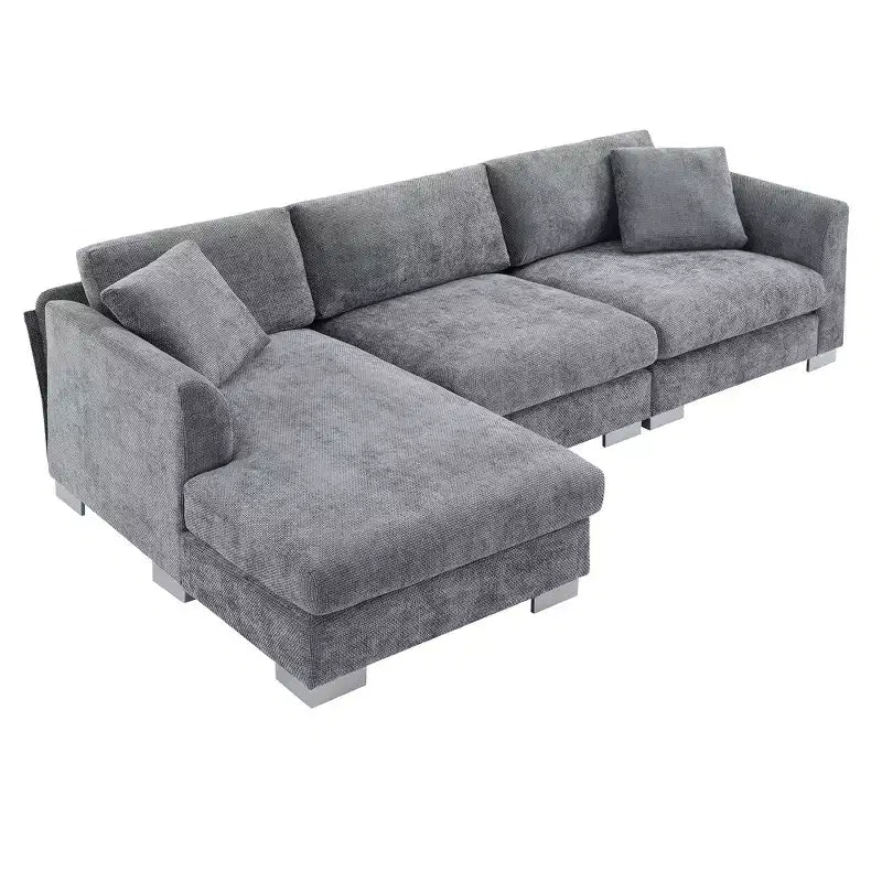 Divano componibile oversize Whisen Modern, set divano di lusso a L con chaise longue e 2 cuscini